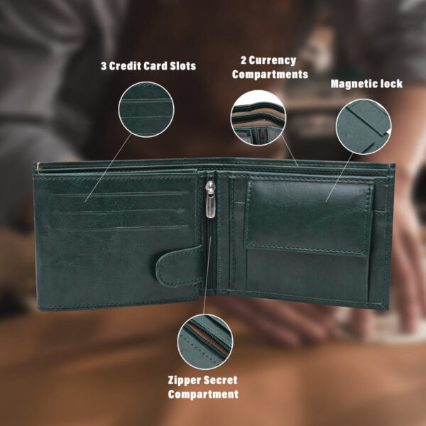 Prime Pockets Leather Wallet (Green) | RFID - Image 2